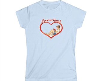 Love to Read heart graphic Tee | Reading girl illustration