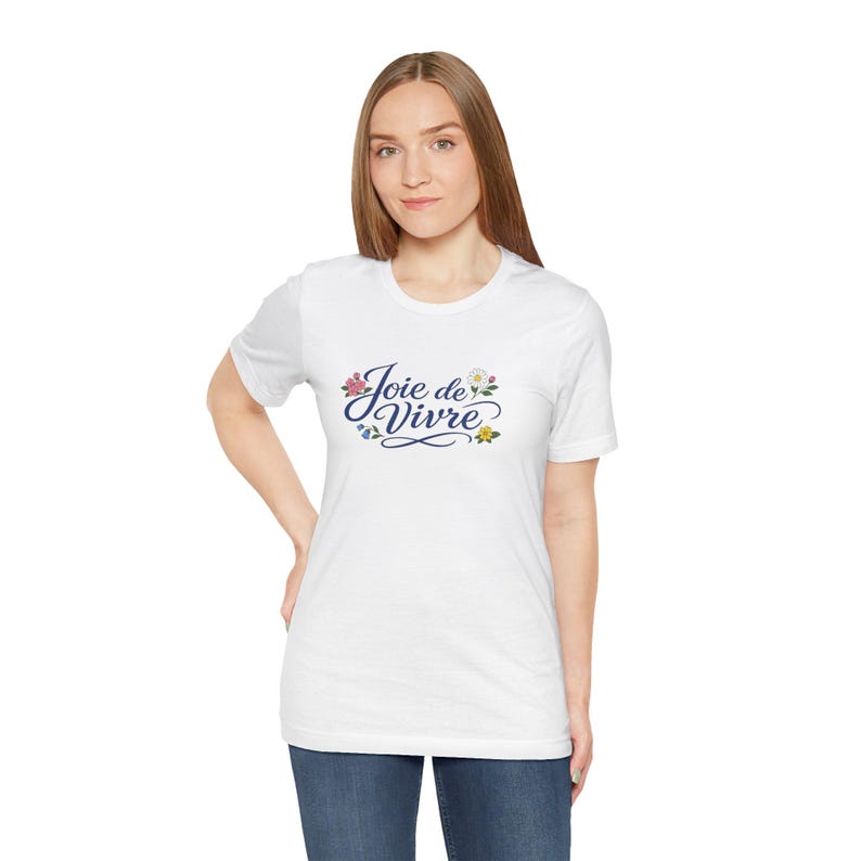 Joie de Vivre script floral T-Shirt | French phrase tee, floral lettering image 13