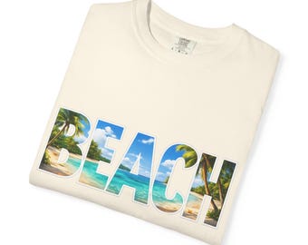 Beach photo text T-shirt | Tropical ocean typography tee