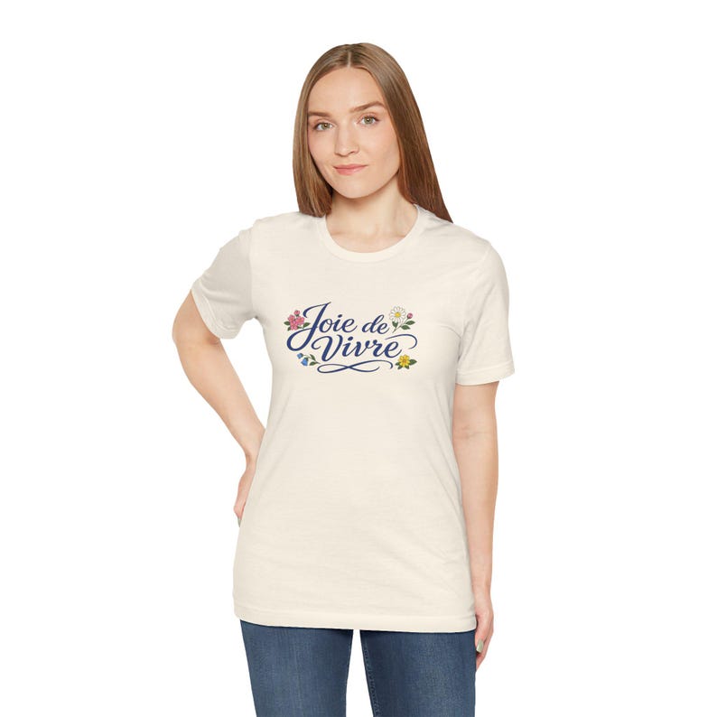 Joie de Vivre script floral T-Shirt | French phrase tee, floral lettering image 15