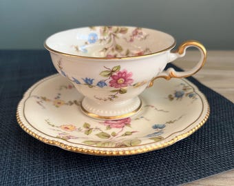 Castleton China Floral Teacup and Saucer - Sunnyvale Pattern Pink