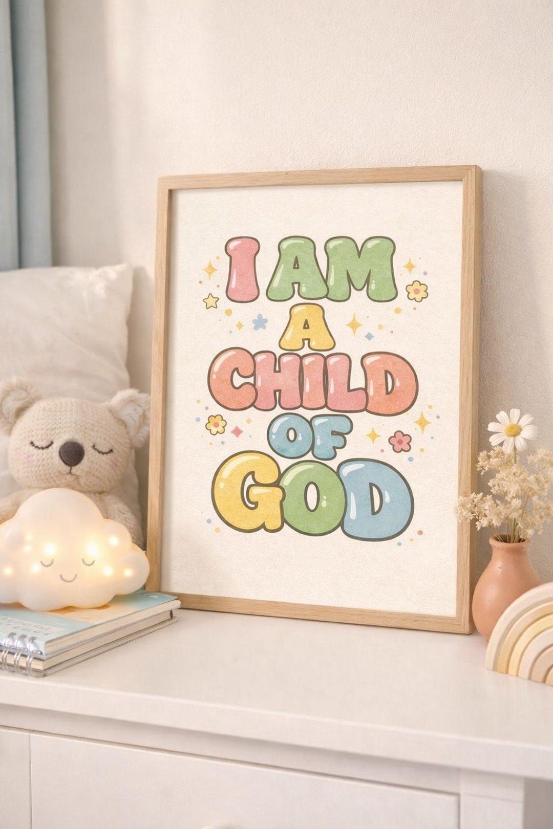 I Am a Child of God Printable | Retro Bubble Letter Christian Wall Art ...