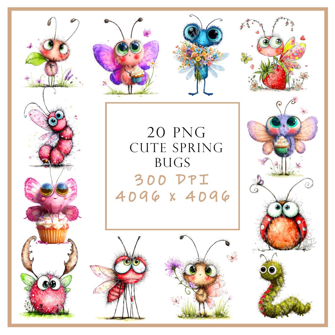 Spring Bug Artwork Bugs Clipart, Spring Insects, High-resolution PNG (digital Download - Etsy