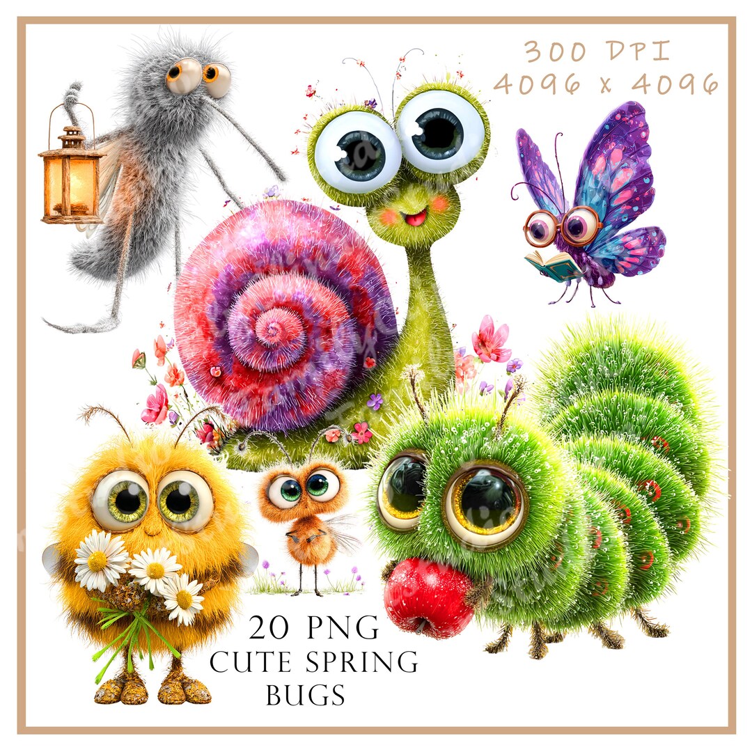 Spring Cartoon Bugs Cute Spring Bugs Clipart Bundle Png,kawaii Insects Clipart,funny Bug ...