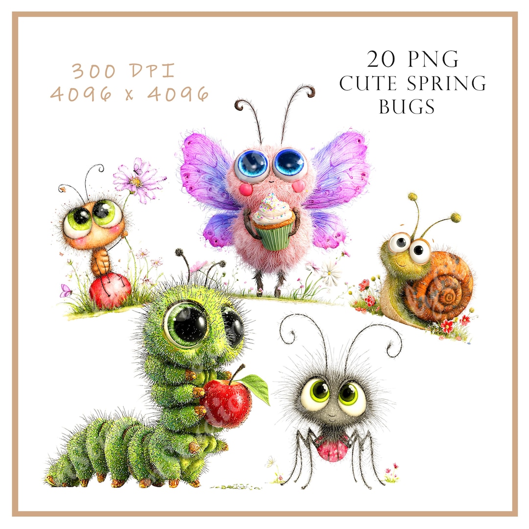 Spring Cartoon Bugs Set of 20 Spring Bugs Clipart: High Resolution PNG (digital Download ...