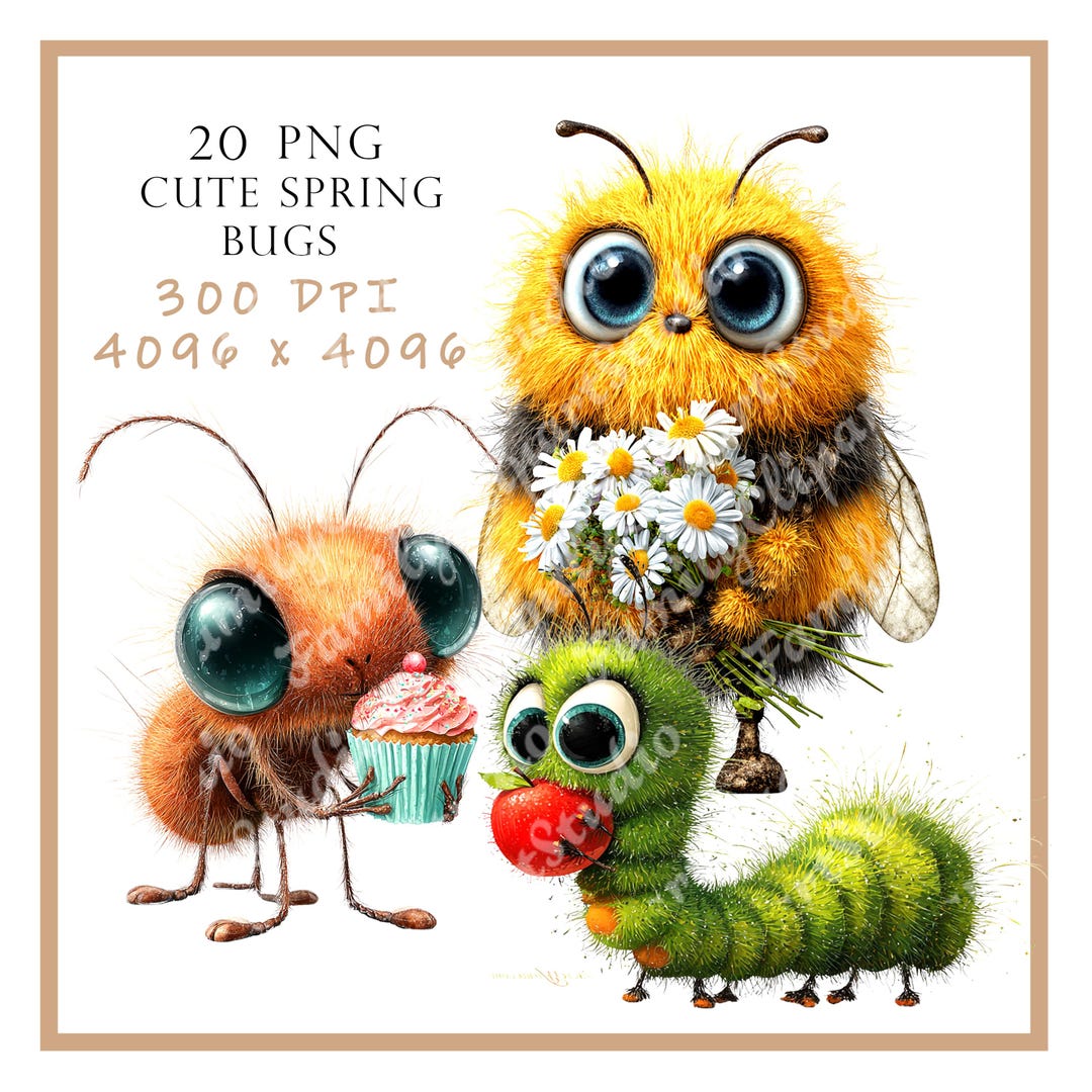 Cute Spring Bugs Clipart PNG Bundle, Kawaii Insects Clip Art, Ladybug ...