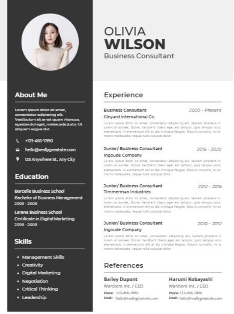 Editable Canva Resume Layout Modern CV Professional Minimal Job ...