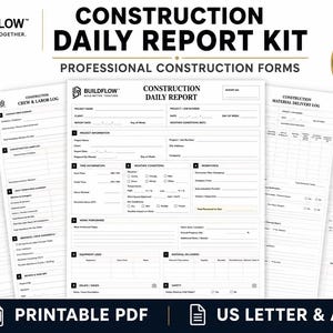 Construction Daily Report Template | Daily Construction Report | Contractor Daily Log | Editable Canva | Printable PDF