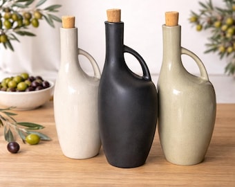 Bottiglia per olio in gres fatta a mano con tappo in sughero, modello Canard, capacità 1000 ml