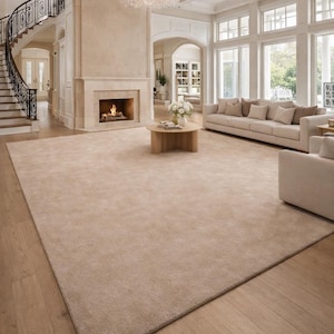 Tappeto in lana annodato a mano, tappeto moderno minimalista beige, decorazione per pavimenti neutra