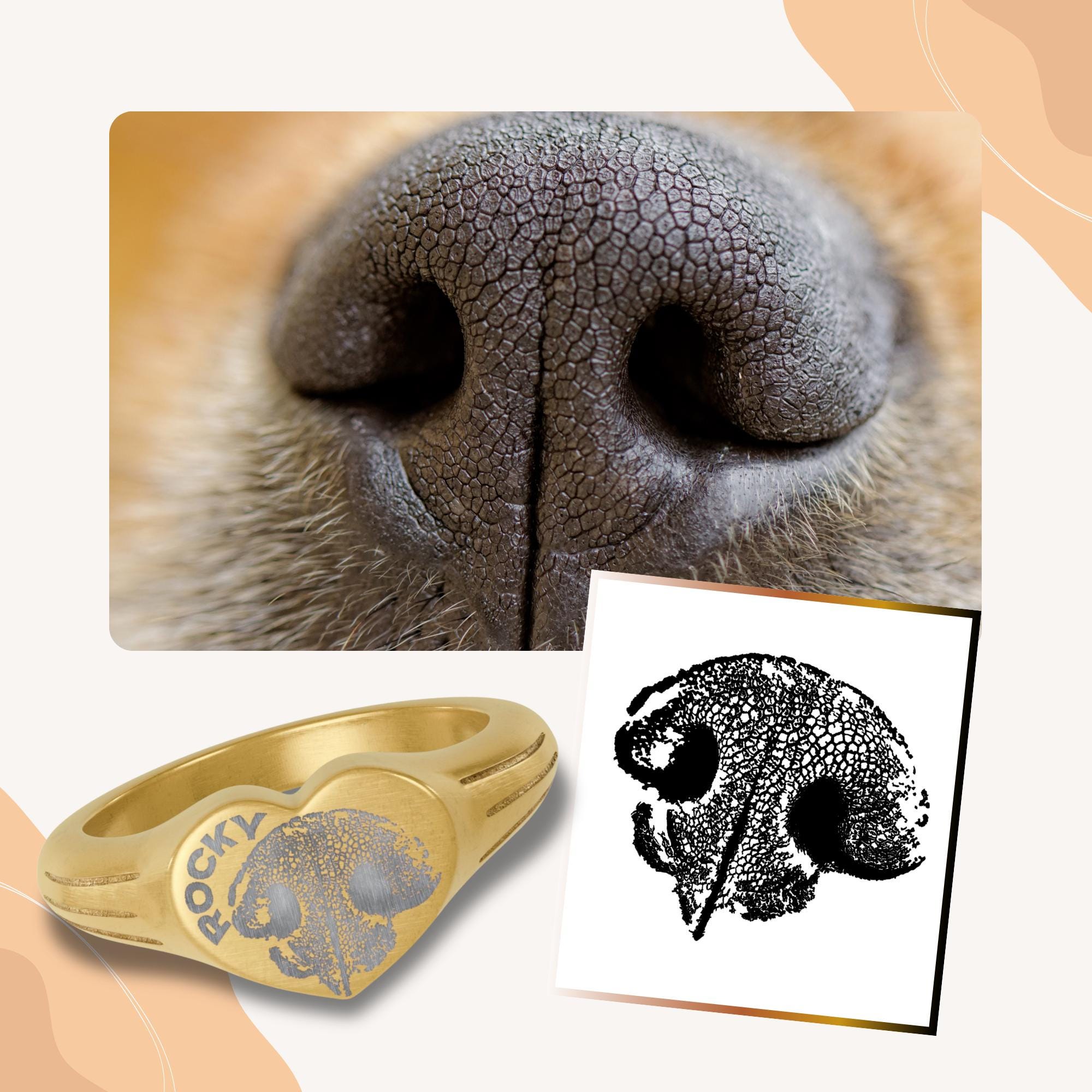 Actual Pet Nose Print Ring with Custom Name - Memorial Jewelry for Dogs…