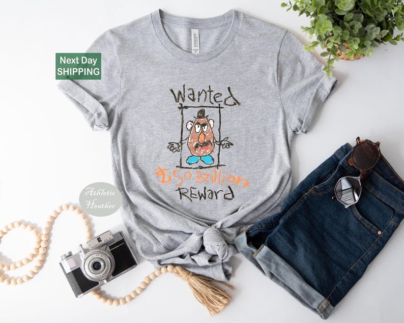 Disney Toy Story Characters Shirts, Woody Tee, Spud Toy Story Tee, Wanted Potato Tee, Wanted Shirts Bild 3
