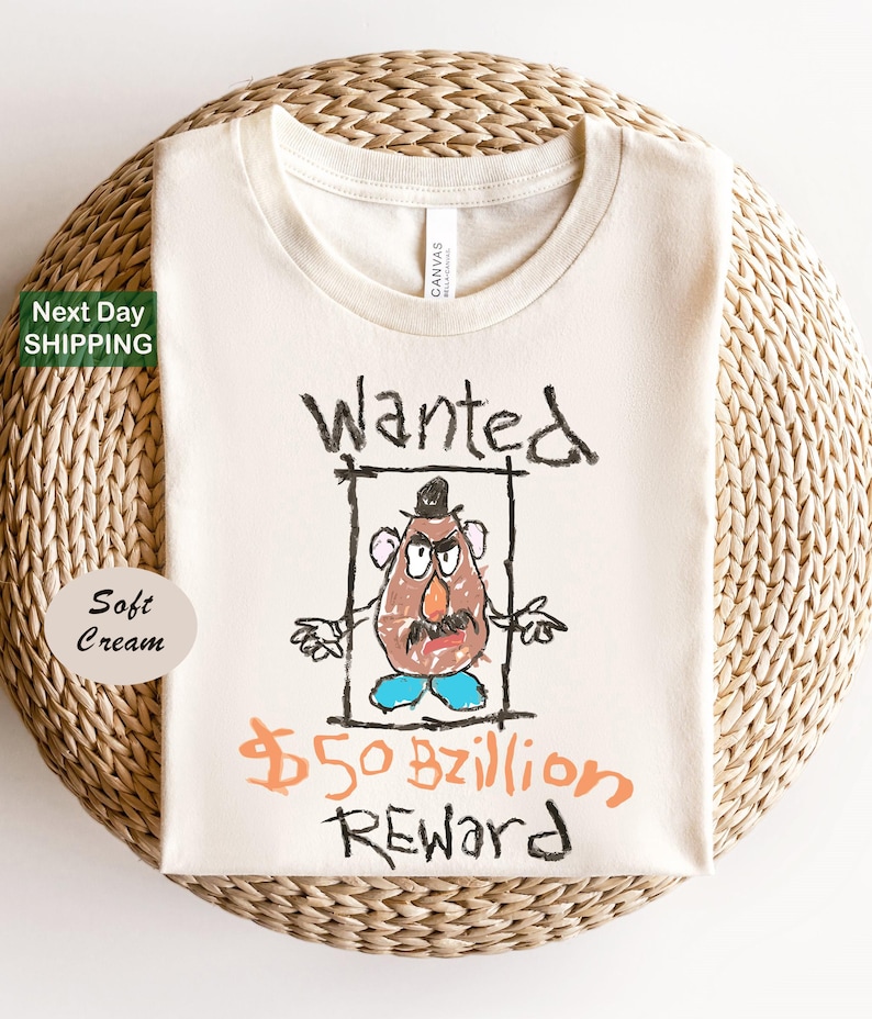 Disney Toy Story Characters Shirts, Woody Tee, Spud Toy Story Tee, Wanted Potato Tee, Wanted Shirts Bild 1