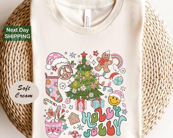 Holly Jolly Groovy Christmas Shirt, Holly Jolly Vibes, Christmas Family Shirt, Women's Christmas Shirt, Cute Christmas Shirts