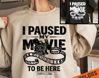 I Paused My Movie To Be Here PNG, Retro Cinema Sublimation, Funny Movie Lover Shirt Design, Film Reel DTF Graphic, Sarcastic Introvert Art