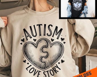 Autism Love Story PNG, Autism Awareness Sublimation Design, Puzzle Heart Digital Download, Neurodiversity DTF Graphic, Special Ed Teacher