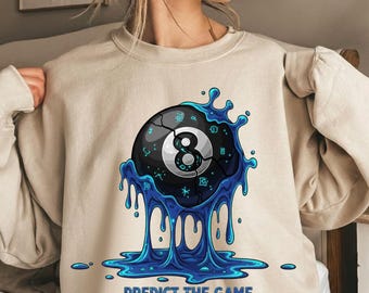 Predict The Game, Magic 8 Ball PNG, Dripping Neon Blue 8 Ball Sublimation Design, Gaming Room Decor, Streetwear Graphic, Instant Download