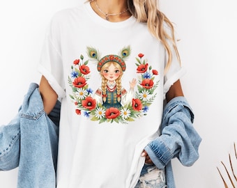 Polish Folk Girl PNG, Cute Polish Princess Folk Art Clipart, Slavic Traditional Costume Girl, Poland Pride Floral Design Sublimation PNG