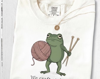 We Craft At Dawn PNG: Knitting Frog Funny Yarn Lover png Crochet Humor Animal Design (Digital Download)
