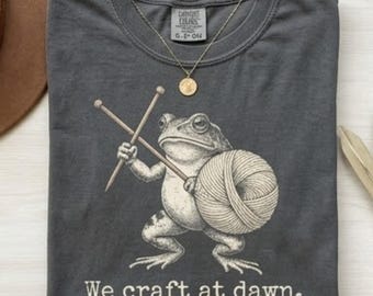 We Craft At Dawn PNG: Knitting Frog Funny Yarn Lover png Crochet Humor Animal Design (Digital Download