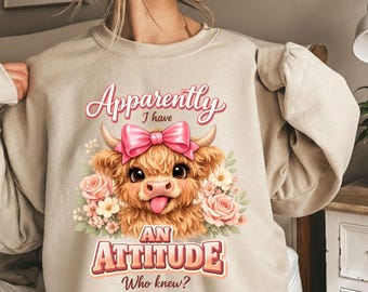Funny Highland Cow PNG: Sassy Attitude Farm Animal Trendy Meme Clipart (Digital Download)
