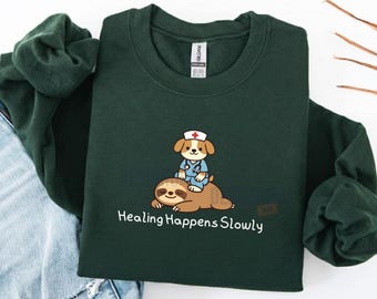 Healing Happens Slowly PNG: Cute Nurse Puppy and Sloth Medical Encouragement Clipart (Digital Download)