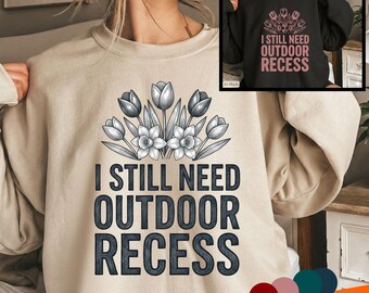 I Still Need Outdoor Recess PNG: Spring Flowers Teacher Life png Classroom Humor School Quote Design (Digital Download)