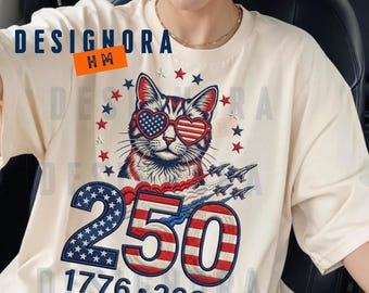 Patriotic Cat PNG 4th of July, America 250 Years 1776 2026 Sublimation, Funny Cat Fourth of July Shirt, USA Cat Mom PNG, Independence Day