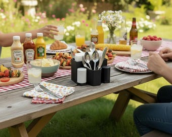 Organizador de mesa para cubiertos, servilletas y condimentos para fiestas, barbacoas o como regalo de inauguración de casa.