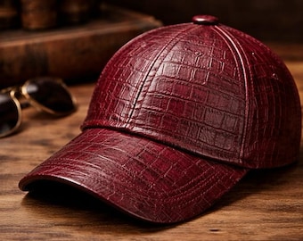 Baseballkappe aus weinrotem Leder, Krokodilgeprägter Hut, Luxus-Lederkappe für Männer und Frauen, verstellbare Riemenkappe, stilvoller Streetwear-Hut