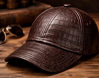 Krokodil geprägte Lederkappe, Luxusleder Baseballkappe, verstellbarer Unisex Hut, einzigartige Streetwear Kappe für Herren Damen, Premium Lederhut