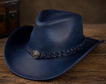 Cowboyhut aus Leder mit breiter Krempe, Unisex Westernhut mit breiter Krempe, Handgefertigter Hut im Landhausstil, Klassische Outdoorkleidung, Geschenk für Sie und Ihn