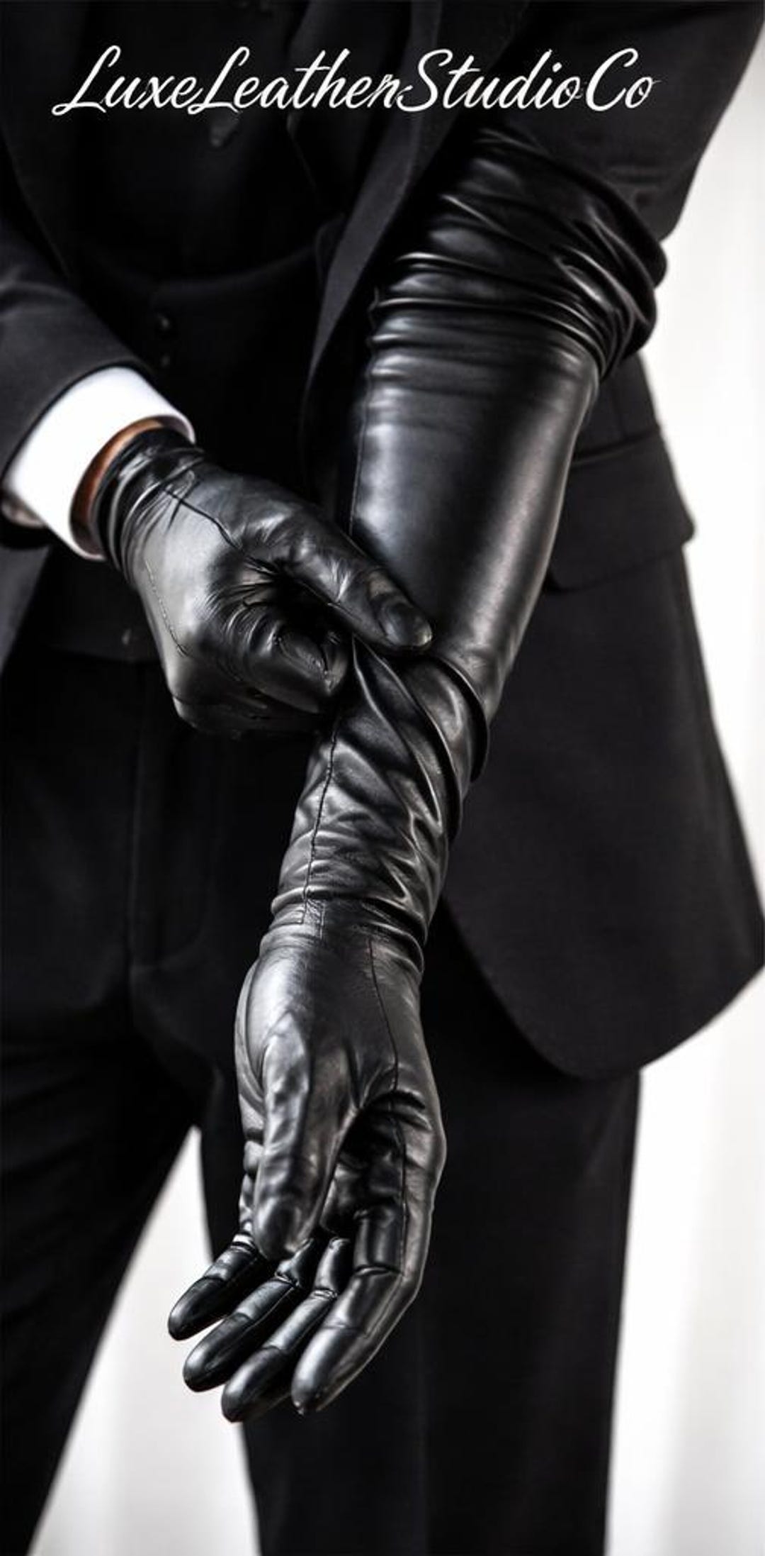 Men's Black Elbow Length Leather Gloves | Driving Gloves | Premium