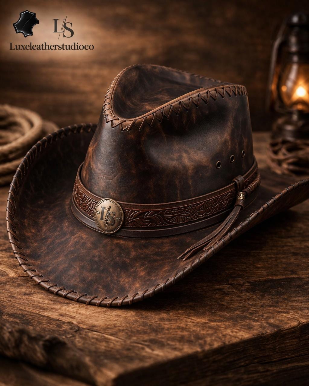 Chapeau Cowboy Vintage Années 70 Argenté Gravure Florale – Taille 26,75 – USA