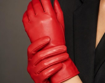 Rote Lederhandschuhe für Frauen, weiche Lederhandschuhe, elegante Modehandschuhe, stilvolle Damenhandschuhe, Geschenk für sie, handgemachte Lederhandschuhe