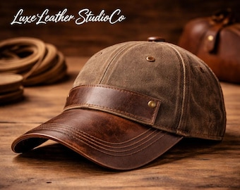 Vintage Distressed Canvas Cap, braune Lederriemen Dad Hat, verstellbare Unisex Baseballkappe, rustikaler Streetwear Hut, minimales Geschenk für ihn sie