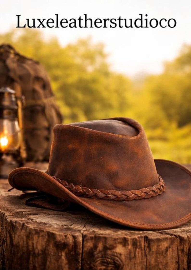 Rustic Leather Cowboy Hat, Western Leather Hat for Men Women, Handmade ...