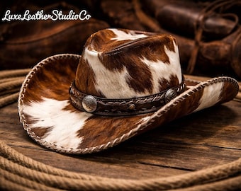 Cowhide Leather Cowboy Hat – Handmade Western Hat, Men & Women Ranch Hat, Outdoor, Rodeo Festival, Adjustable, Classic Cowboy Style