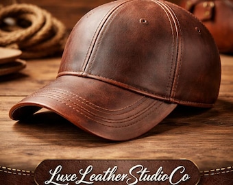 Braune Leder-Baseballmütze, Echtlederhut, Verstellbare Unisex-Dad-Kappe, Handgefertigte Männer Frauen Lässige Streetwear Hut, Geschenk für Ihn Sie