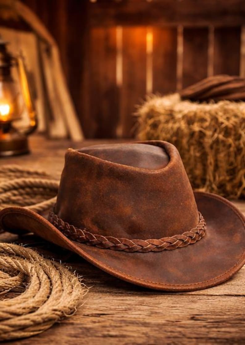 Rustic Leather Cowboy Hat, Western Leather Hat for Men Women, Handmade ...