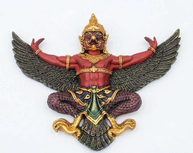 Large Thai Garuda Wall Hanging Statue 34cm Wing Gold Black Bronze Decor Art Gift