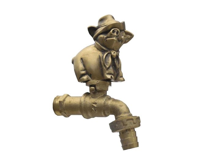 Brass Garden Tap A pig wearing a hat Spigot Faucet Vintage Yard Water Home Decor Outdoor
