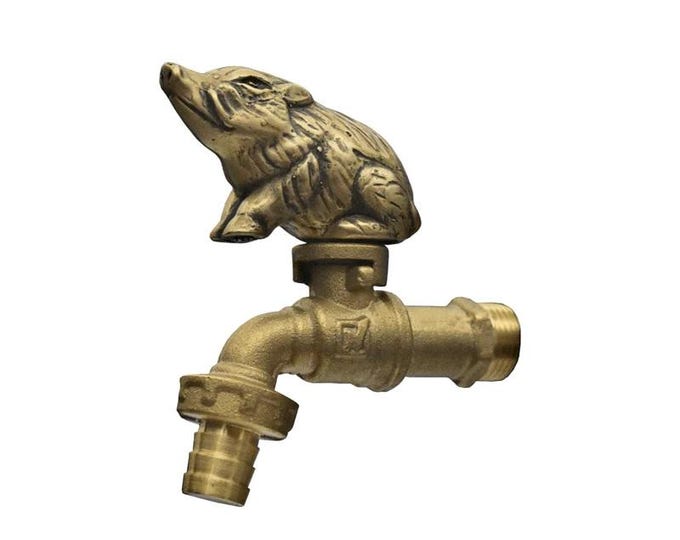 Brass Garden Tap Wild boar Spigot Faucet Vintage Yard Water Home Decor Outdoor