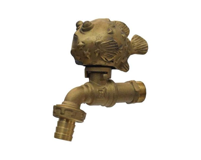 Brass Garden Tap Pufferfish Spigot Faucet Vintage Yard Water Home Decor Outdoor