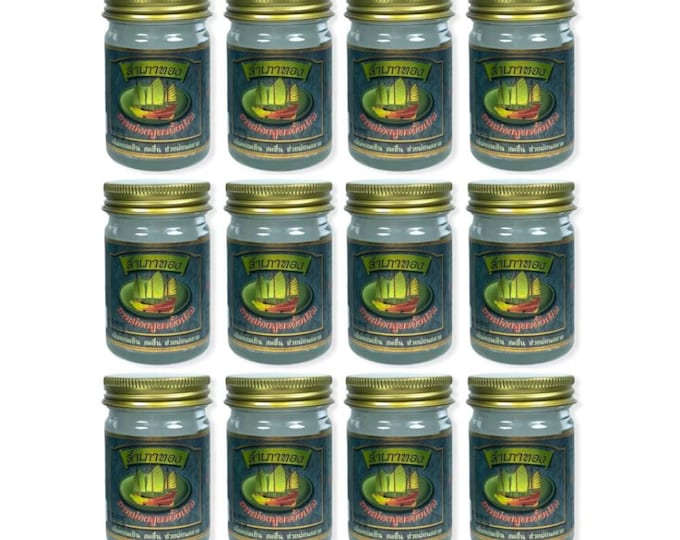 Sampaothong Brand Natural Thai Herbal Balm, Aromatic Cooling Ointment (Set of 12)