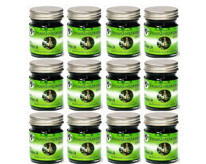 Mae Mali Sea Holly Balm 12 Pack: Thai Herbal Cooling Pain Relief (50g Bottles)