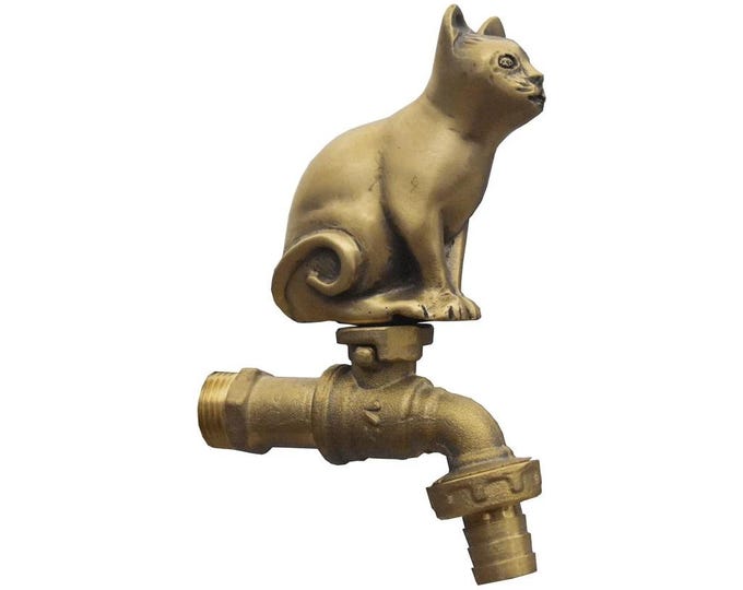 Brass Garden Tap Cat Spigot Faucet Vintage Yard Water Home Decor Outdoor
