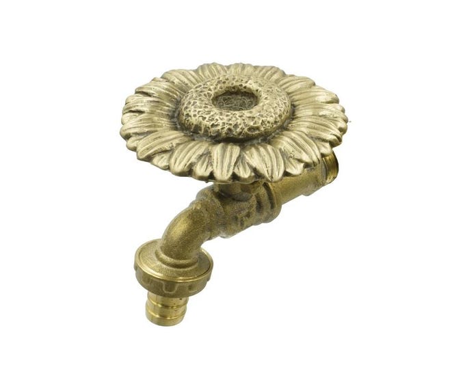 Brass Garden Tap Sun Flower Spigot Faucet Vintage Yard Water Home Decor Outdoor