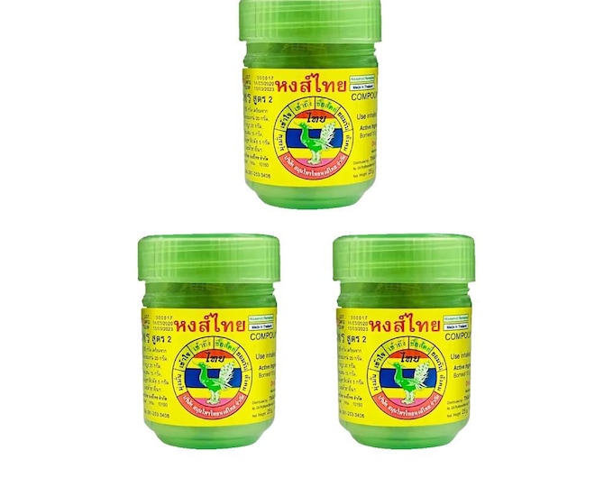 Hongthai Thai Herbal Inhaler Original Formula 2 Green Jar Relief Dizziness Pack of 3