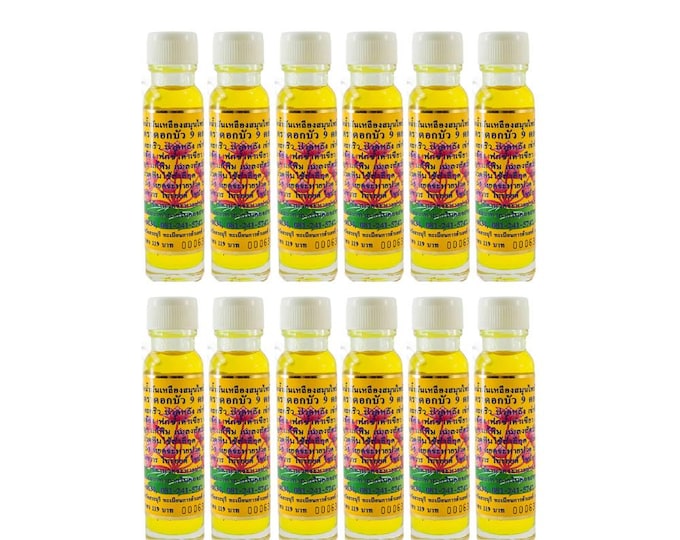 Thai Herbal Yellow Oil 9 Lotus Brand Relief Muscle Pain Dizziness Insect Bites 12X